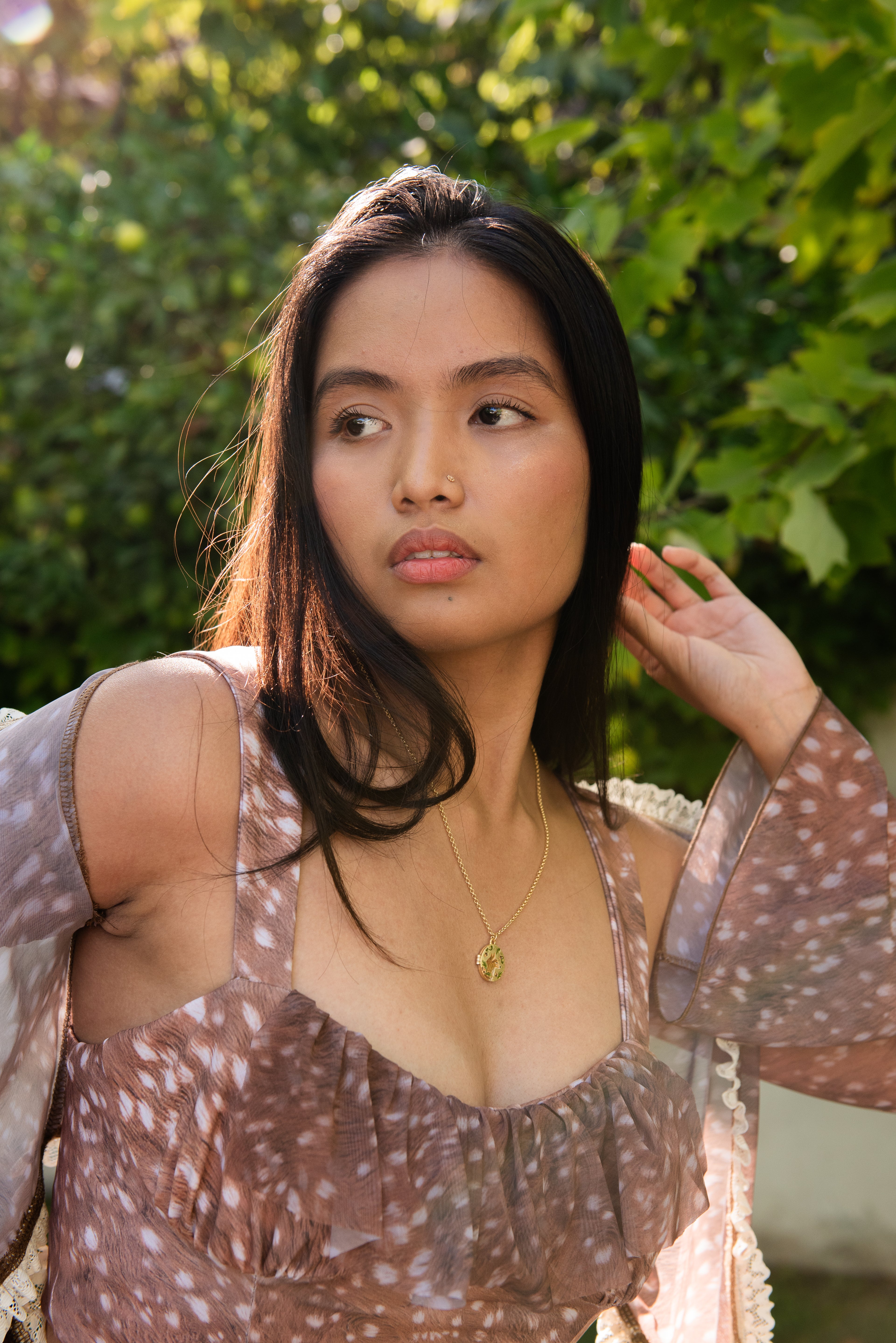 The "Doe-Eyed" Corset Tankini Top in Dappled Fawn Print SOFT BROWN