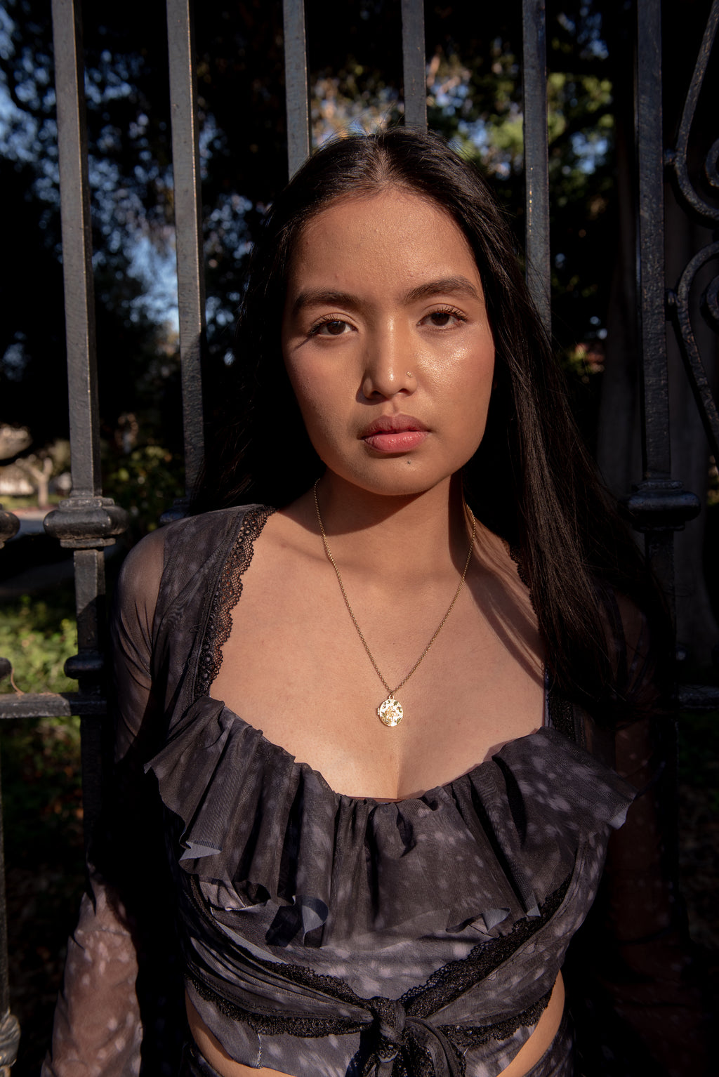 The "Doe-Eyed" Corset Tankini Top in Dappled Fawn Print SILVERY BLACK