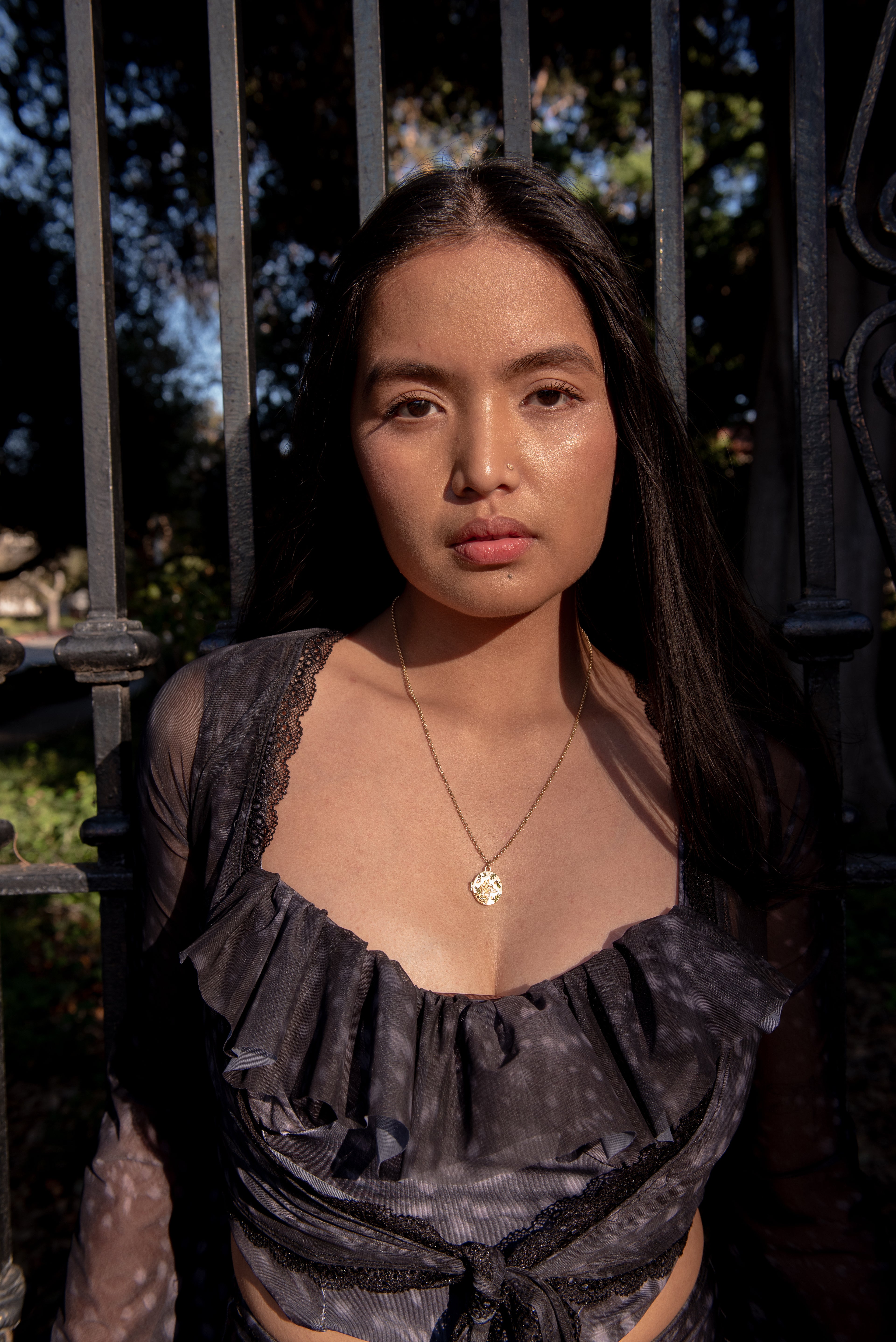 The "Doe-Eyed" Corset Tankini Top in Dappled Fawn Print SILVERY BLACK